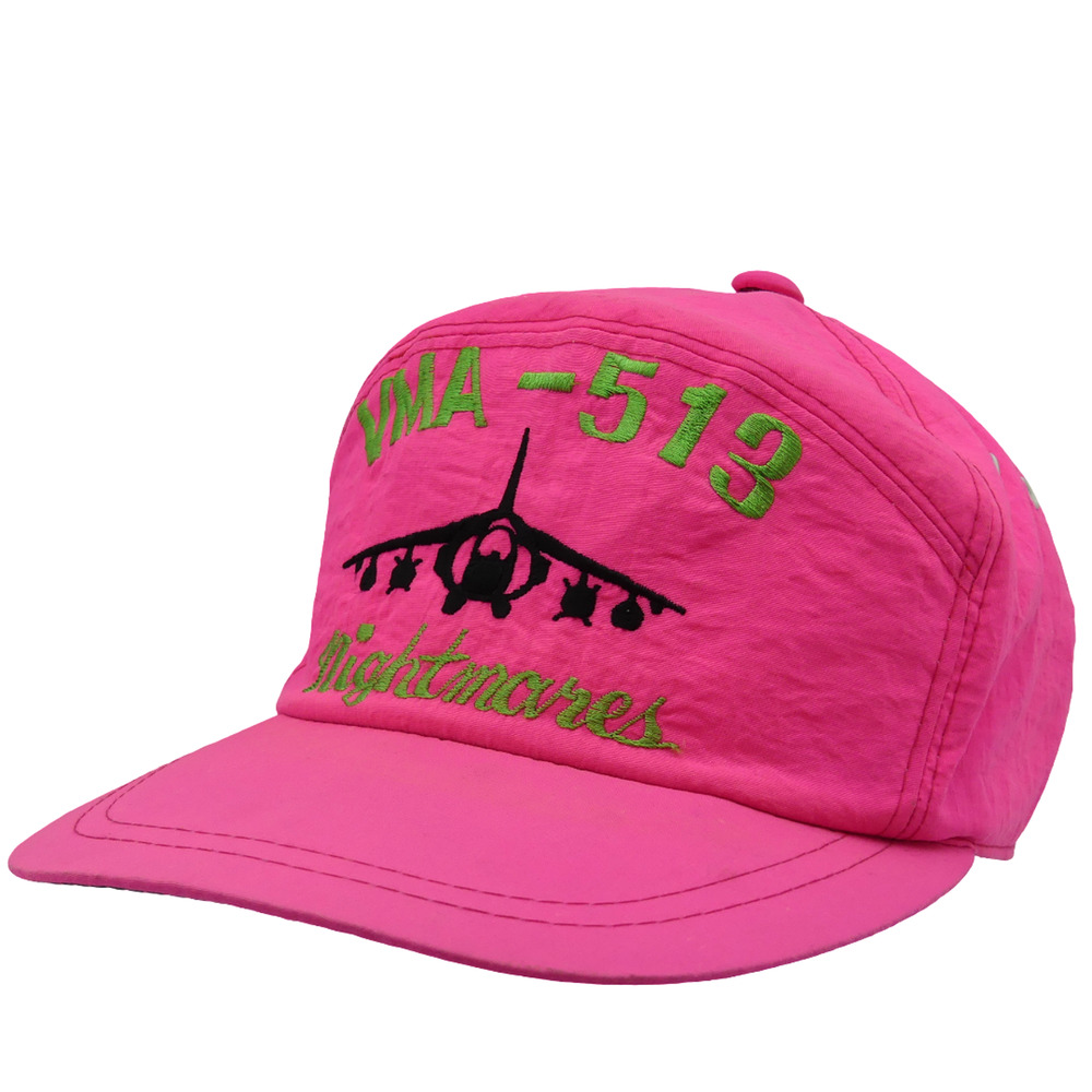 Vintage 1980's 513 Nightmares Embroidered Neon Pink Snapback Hat Cap Air Force